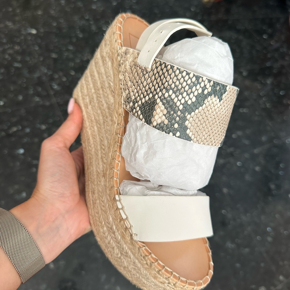 Dolce Vita Cream and Snakeskin Spiro Wedge Sandals
